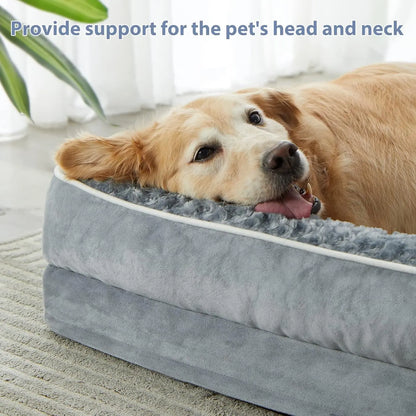 Orthopedic L-Shaped Dog Bed for Large Dogs - Waterproof Velvet-Top Sofa with Pressure Relief Foam, Joint Support, Removable Washable Cover, Self-Warming Soft Surface, Non-Slip Bottom, Apartment Decor