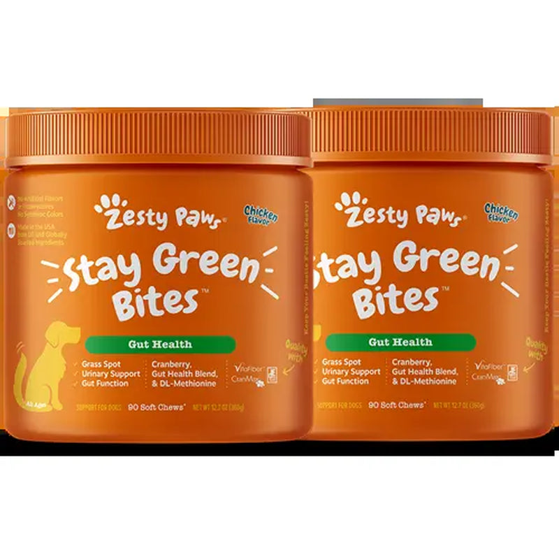 Zesty Paws Stay Green Bites Vitamin for Dogs Chicken Flavor Soft Chews with Probiotic & Vitafiber for Urinary & Gut Health 90 Count