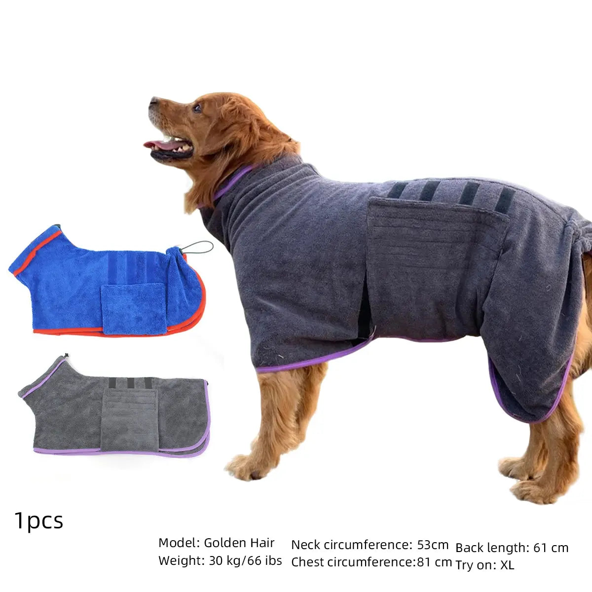 Quick-Dry Pet Bathrobe, Absorbent Microfiber Dog Towel, Blue &, Ultra-Fine Fiber Pet Grooming Accessory, Ideal for Cats Dogs