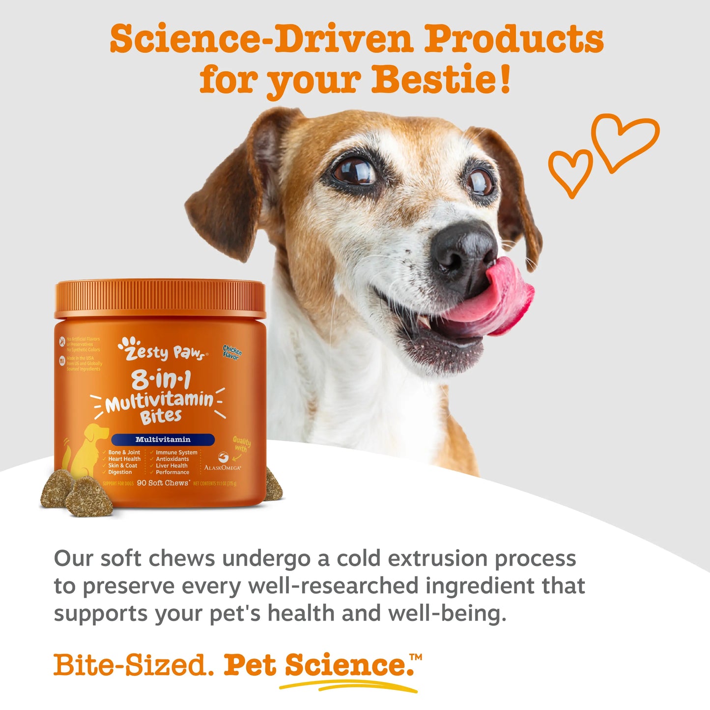 Zesty Paws 8-In-1 Chewable Multivitamin Bite for Dogs, Chicken Soft Chew Immune Support Dog Treats Supplement 8 in Dog Supplements