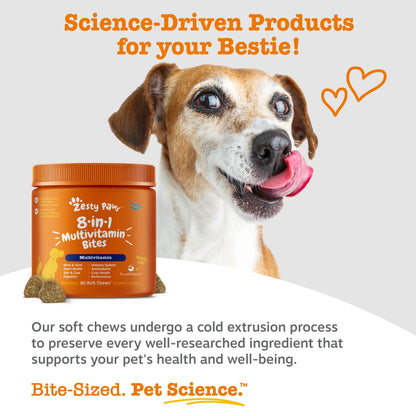 Zesty Paws 8-In-1 Chewable Multivitamin Bite for Dogs, Chicken Soft Chew Immune Support Dog Treats Supplement 8 in Dog Supplements