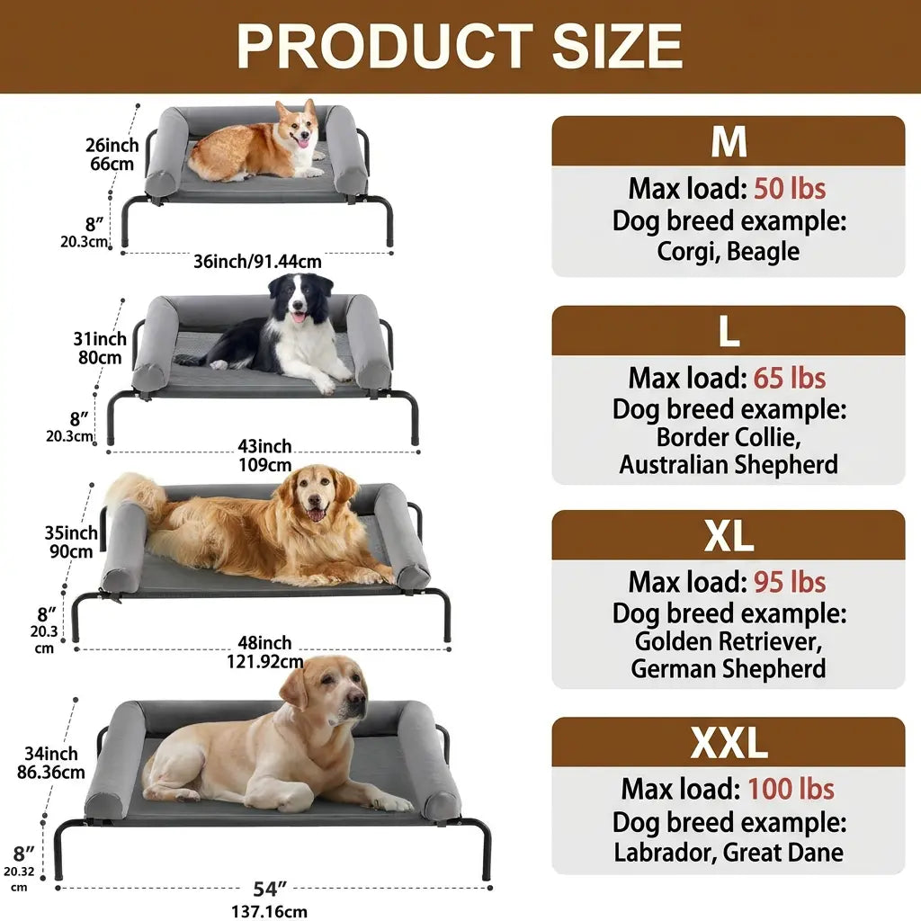 Elevated Cooling Dog Sofa,Raised Dog Cots Beds for Large Dogs, Outdoor Dog Bed for Large Dogs, Chew Proof Portable Cooling Pet Cot Skid-Resistant Feet, Frame with Breathable Mesh