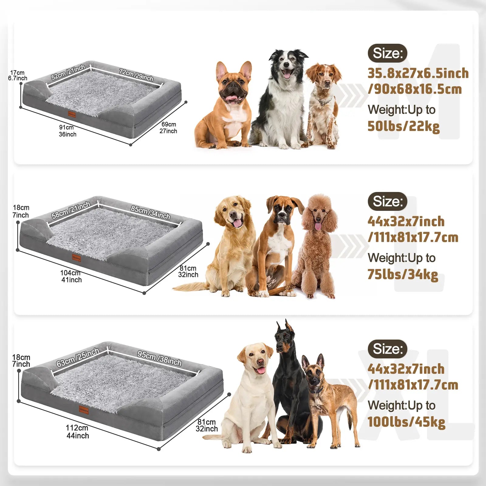 Gimars Orthopedic Egg Foam Ultra Soft Dog Beds Waterproof High Supportive Bolsters Washable Pet Beds Cover for Large Medium Small & Aging Dogs