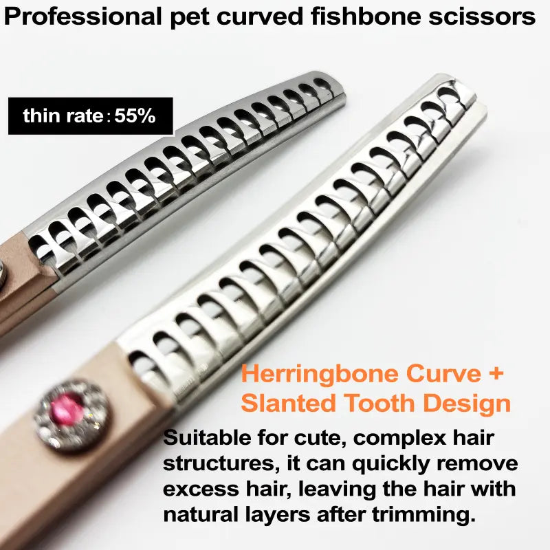 Wingsbro 7 Inches Pet Grooming Scissors, Rosegold up & down Curved Thinning Shears, for Groomer and Homeuse