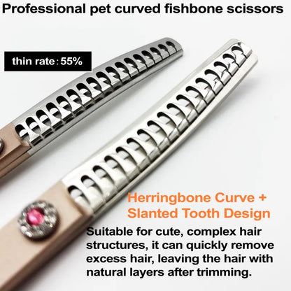 Wingsbro 7 Inches Pet Grooming Scissors, Rosegold up & down Curved Thinning Shears, for Groomer and Homeuse