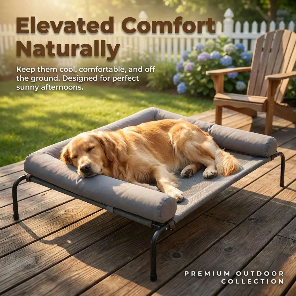 Elevated Cooling Dog Sofa,Raised Dog Cots Beds for Large Dogs, Outdoor Dog Bed for Large Dogs, Chew Proof Portable Cooling Pet Cot Skid-Resistant Feet, Frame with Breathable Mesh
