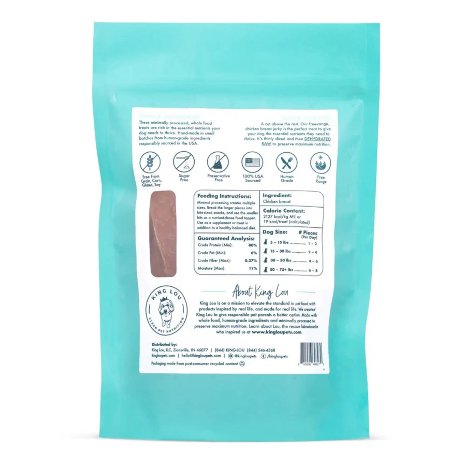 King Lou Pets Chicken Breast Jerky Dog Treats – All Natural, 100% USA Sourced, Minimally Processed Pet Products