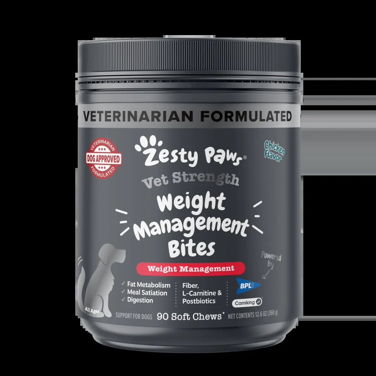 Zesty Paws Weight Management Bites for Dogs – Metabolism & Appetite Control with L-Carnitine, Fiber, Postbiotics & B Vitamins – Chews - 90 Count Supplements Pumpkin