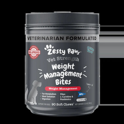 Zesty Paws Weight Management Bites for Dogs – Metabolism & Appetite Control with L-Carnitine, Fiber, Postbiotics & B Vitamins – Chews - 90 Count Supplements Pumpkin