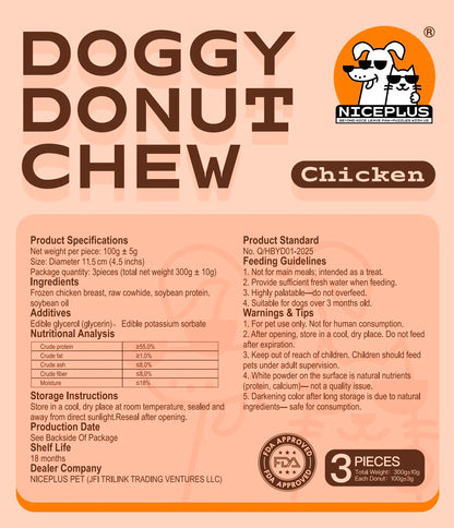 Niceplus Dog Chew Treat - Chicken Wrapped Rawhide Stick for Medium Large Dogs, Protein-Rich Cowhide Chews for Hip & Joint Health, 3Packs