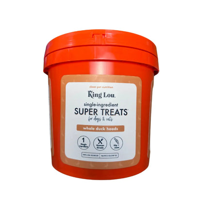 King Lou Whole Duck Heads Treats for Dogs and Cats, Single-Ingredient, 100% USA, Small-Batch, High Quality and Healthy Pet Treats and Natural Food, Supports Hip and Joint Health Crunchy Chewy