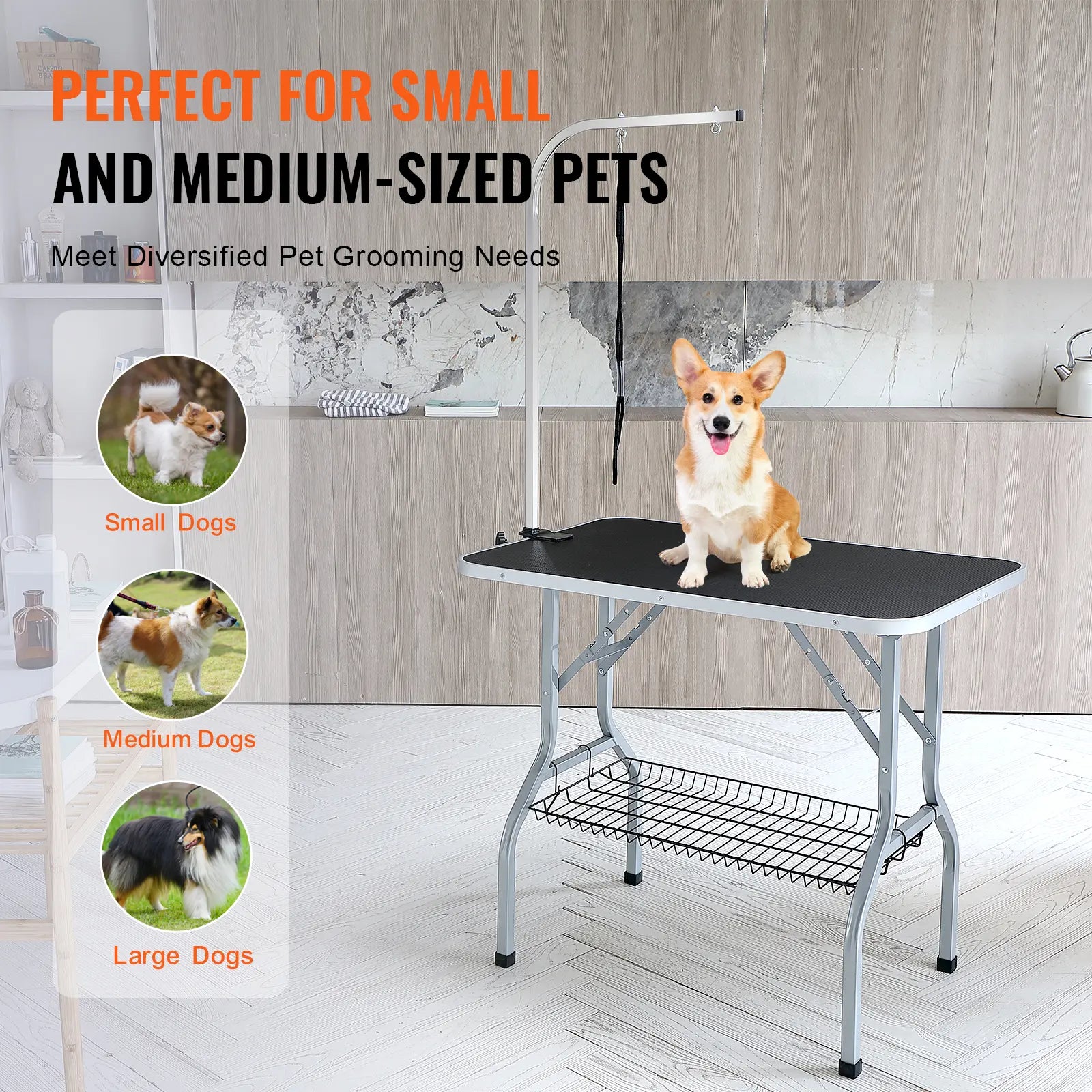 Vevor Professional Pet Grooming Table with Adjustable Arm and Clamp, 36''x24'' Foldable Grooming Station for Medium and Small Dogs, Includes Free No-Sit Haunch Holder and Grooming Loop, Supports Up to 330 lbs