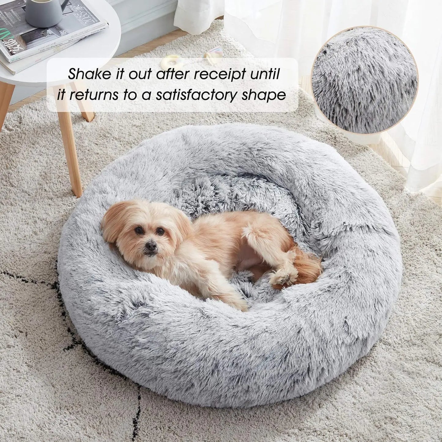 WESTERN HOME WH Calming Anti-Anxiety Dog & Cat Bed, Cozy Soft Donut Cuddler, Faux Fur Plush Cushion for Small & Medium Pets Pet Bed Fluffy Plush round Pet Durable Cat Daily Use Horizontal Natural