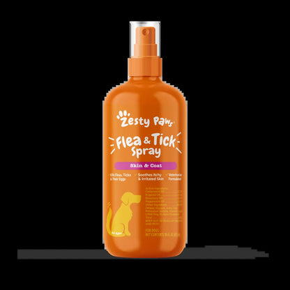 Zesty Paws Fresh Paws Shiny Coat & Bug-Free Bundle (8.5 Oz Salmon Oil + 16 Oz Flea & Tick Spray)