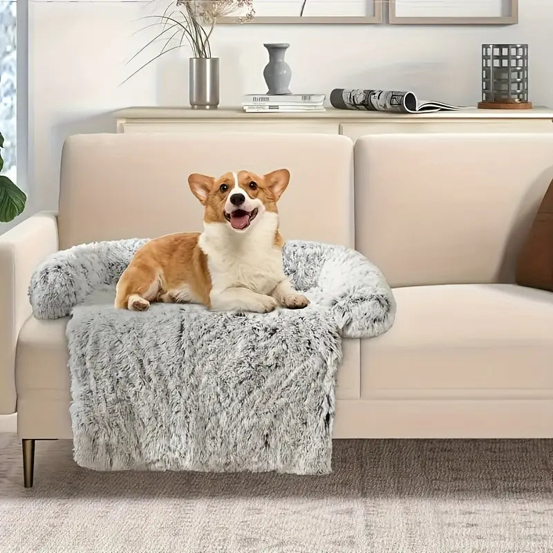 Cozy Plush Pet Blanket with Backrest – Soft Winter Bed for Cats & Dogs, Anti-Slip Bottom, Protects Sofa from Pet Hair, Available in Small/Medium/Large,Cozy Gift for Cats & Dogs