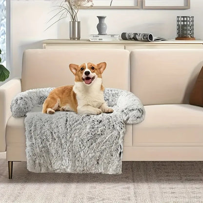 Cozy Plush Pet Blanket with Backrest – Soft Winter Bed for Cats & Dogs, Anti-Slip Bottom, Protects Sofa from Pet Hair, Available in Small/Medium/Large,Cozy Gift for Cats & Dogs