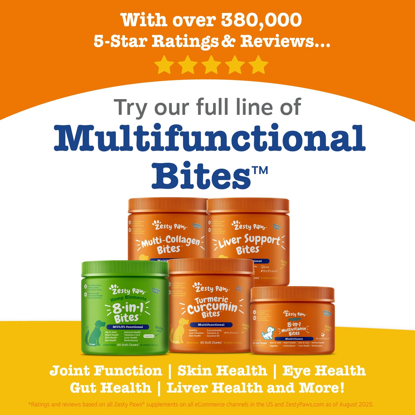 Zesty Paws 8-In-1 Chewable Multivitamin Bite for Dogs, Chicken Soft Chew Immune Support Dog Treats Supplement 8 in Dog Supplements