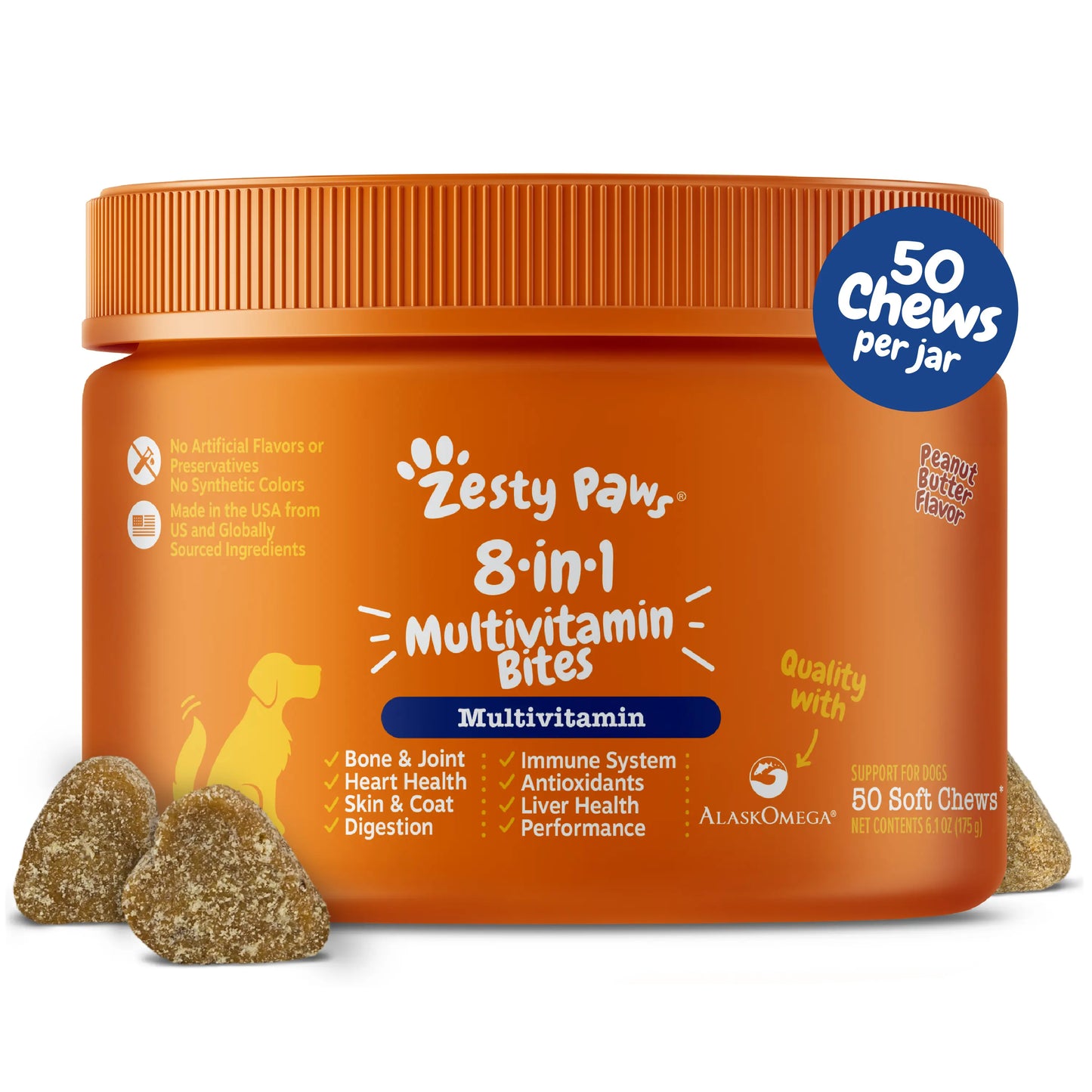 Zesty Paws 8-In-1 Chewable Multivitamin Bite for Dogs, Chicken Soft Chew Immune Support Dog Treats Supplement 8 in Dog Supplements