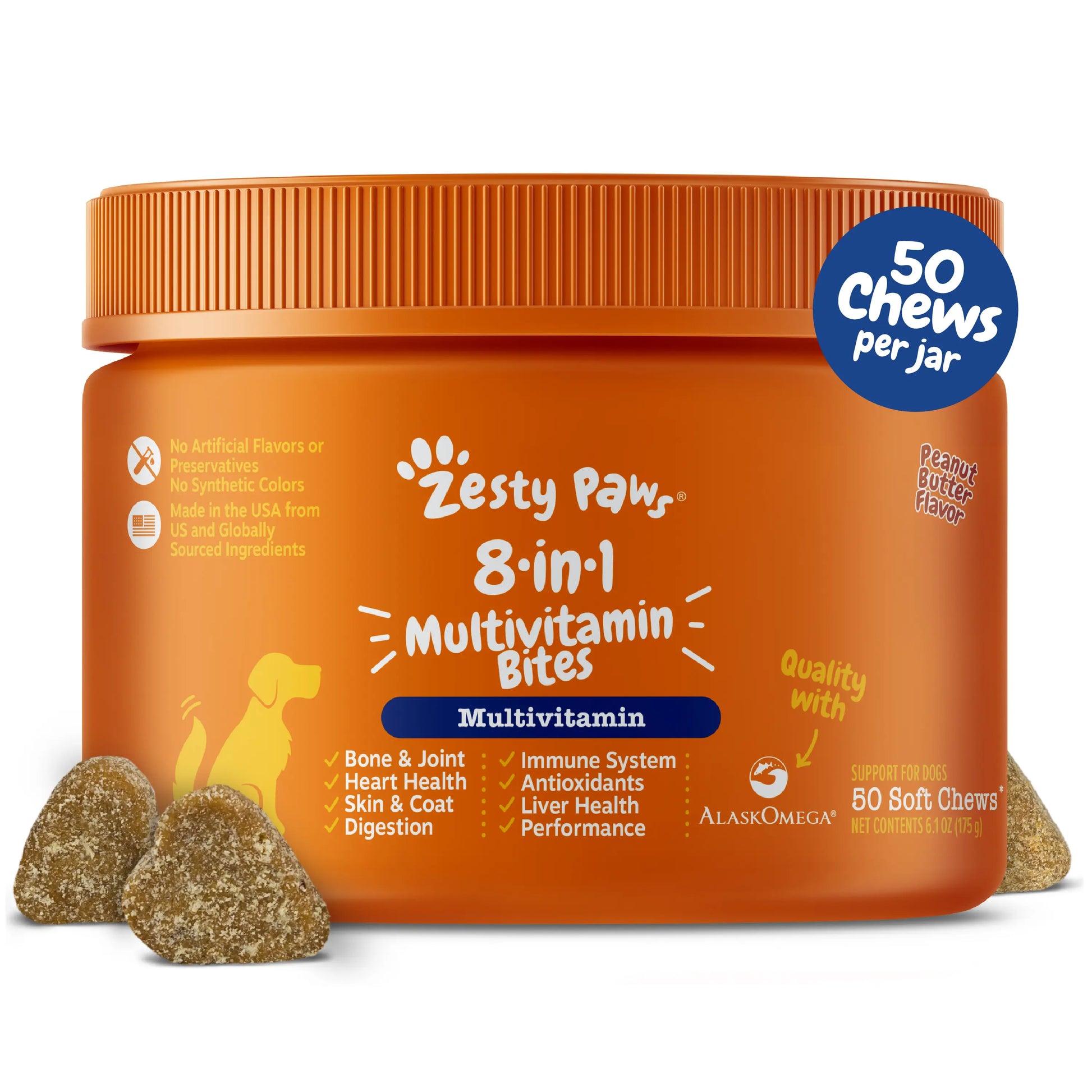 Zesty Paws 8-In-1 Chewable Multivitamin Bite for Dogs, Chicken Soft Chew Immune Support Dog Treats Supplement 8 in Dog Supplements