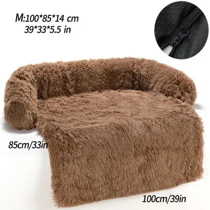 Cozy Plush Pet Blanket with Backrest – Soft Winter Bed for Cats & Dogs, Anti-Slip Bottom, Protects Sofa from Pet Hair, Available in Small/Medium/Large,Cozy Gift for Cats & Dogs