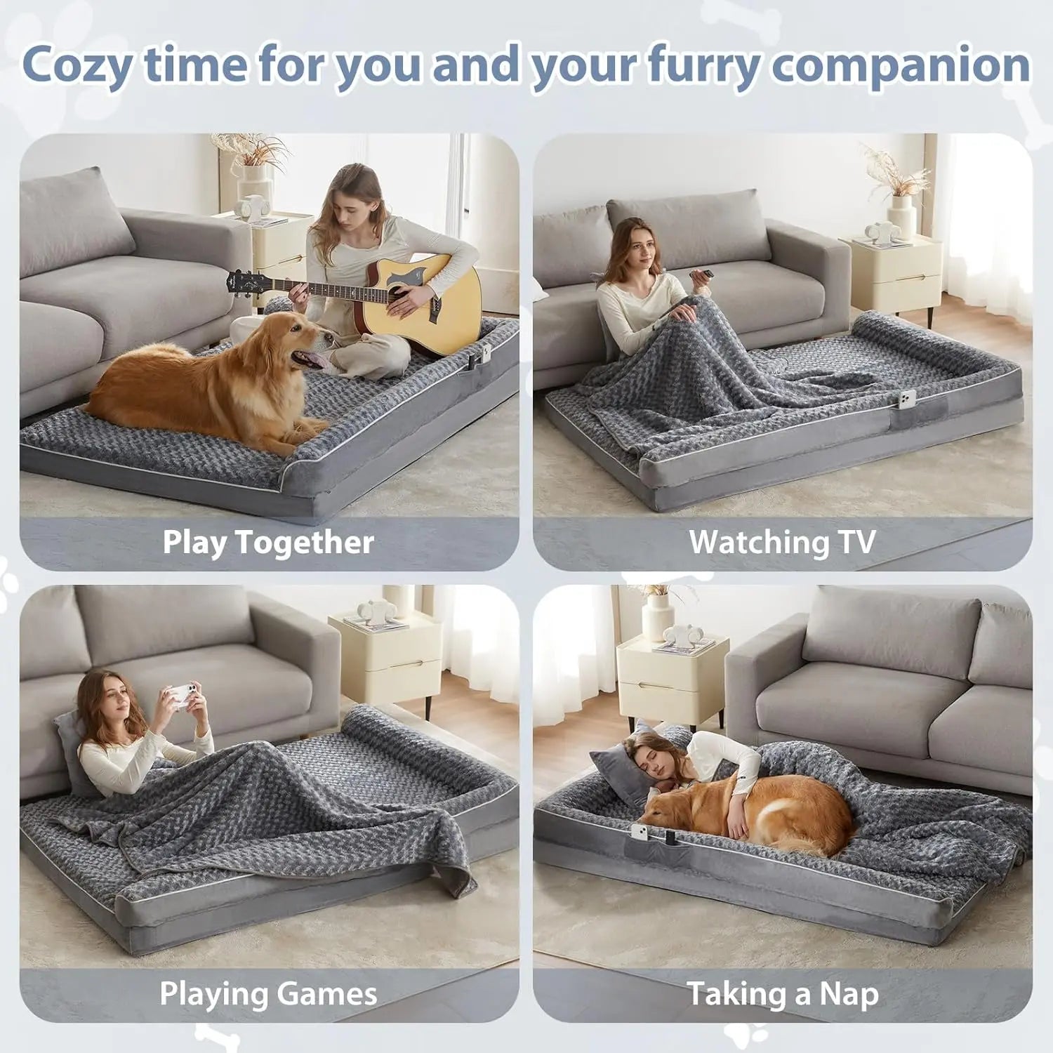 Orthopedic L-Shaped Dog Bed for Large Dogs - Waterproof Velvet-Top Sofa with Pressure Relief Foam, Joint Support, Removable Washable Cover, Self-Warming Soft Surface, Non-Slip Bottom, Apartment Decor