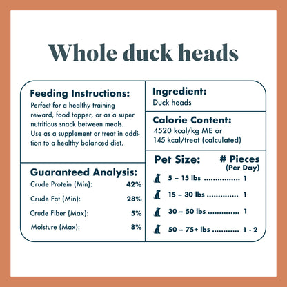 King Lou Whole Duck Heads Treats for Dogs and Cats, Single-Ingredient, 100% USA, Small-Batch, High Quality and Healthy Pet Treats and Natural Food, Supports Hip and Joint Health Crunchy Chewy