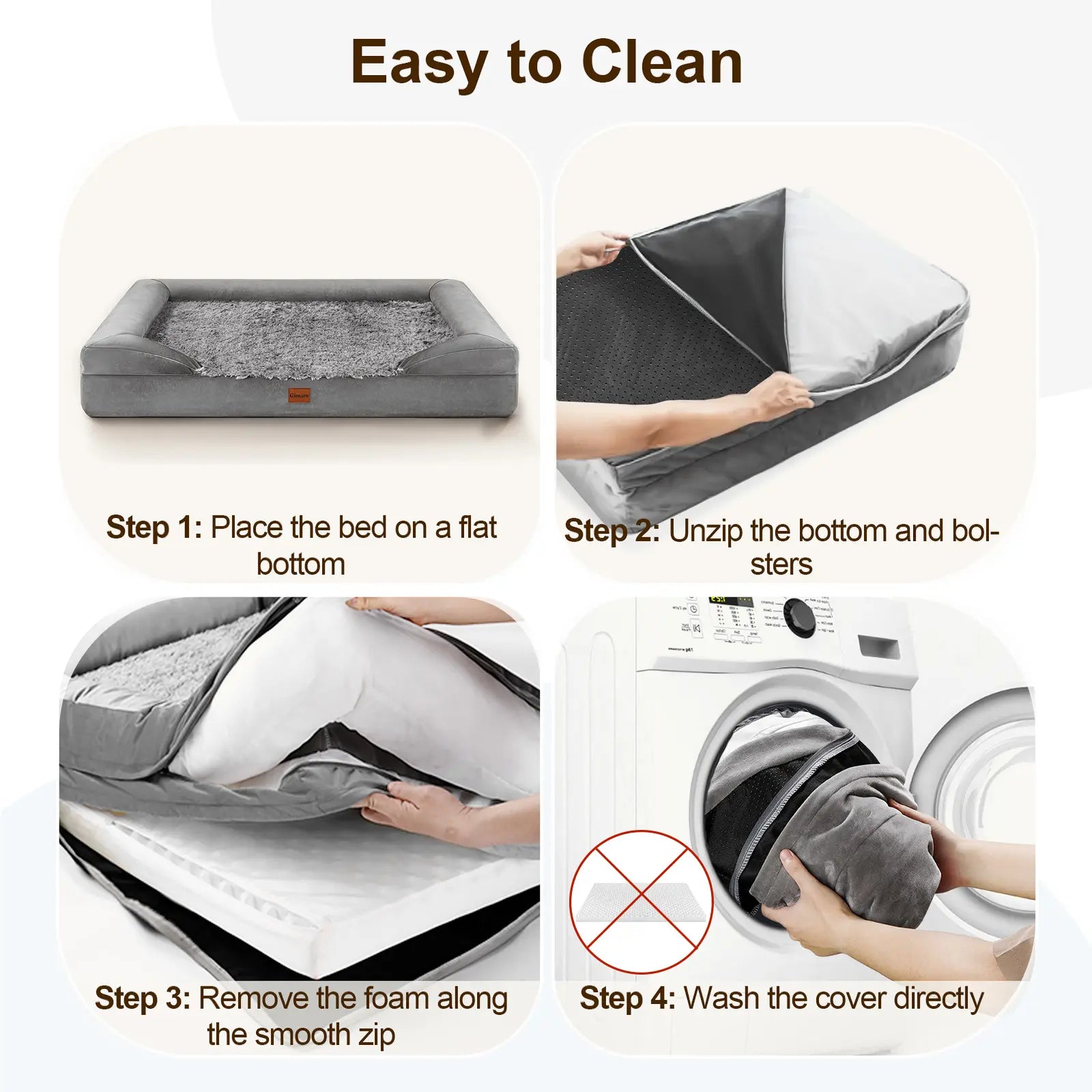 Gimars Orthopedic Egg Foam Ultra Soft Dog Beds Waterproof High Supportive Bolsters Washable Pet Beds Cover for Large Medium Small & Aging Dogs