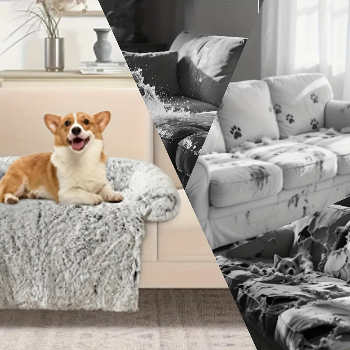 Cozy Plush Pet Blanket with Backrest – Soft Winter Bed for Cats & Dogs, Anti-Slip Bottom, Protects Sofa from Pet Hair, Available in Small/Medium/Large,Cozy Gift for Cats & Dogs