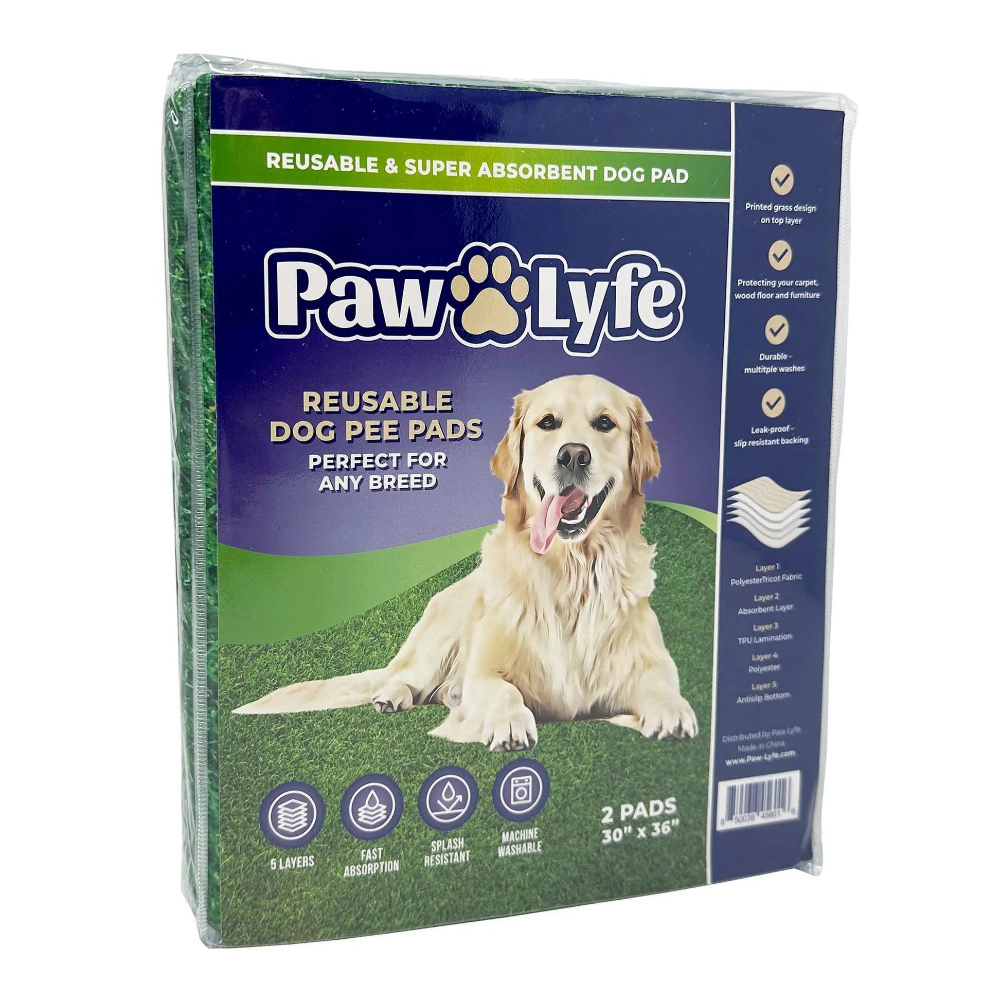 Reusable Dog Pee Pads with Grass Print Design, 2 Pads per Package Sized 30"X36" Each!