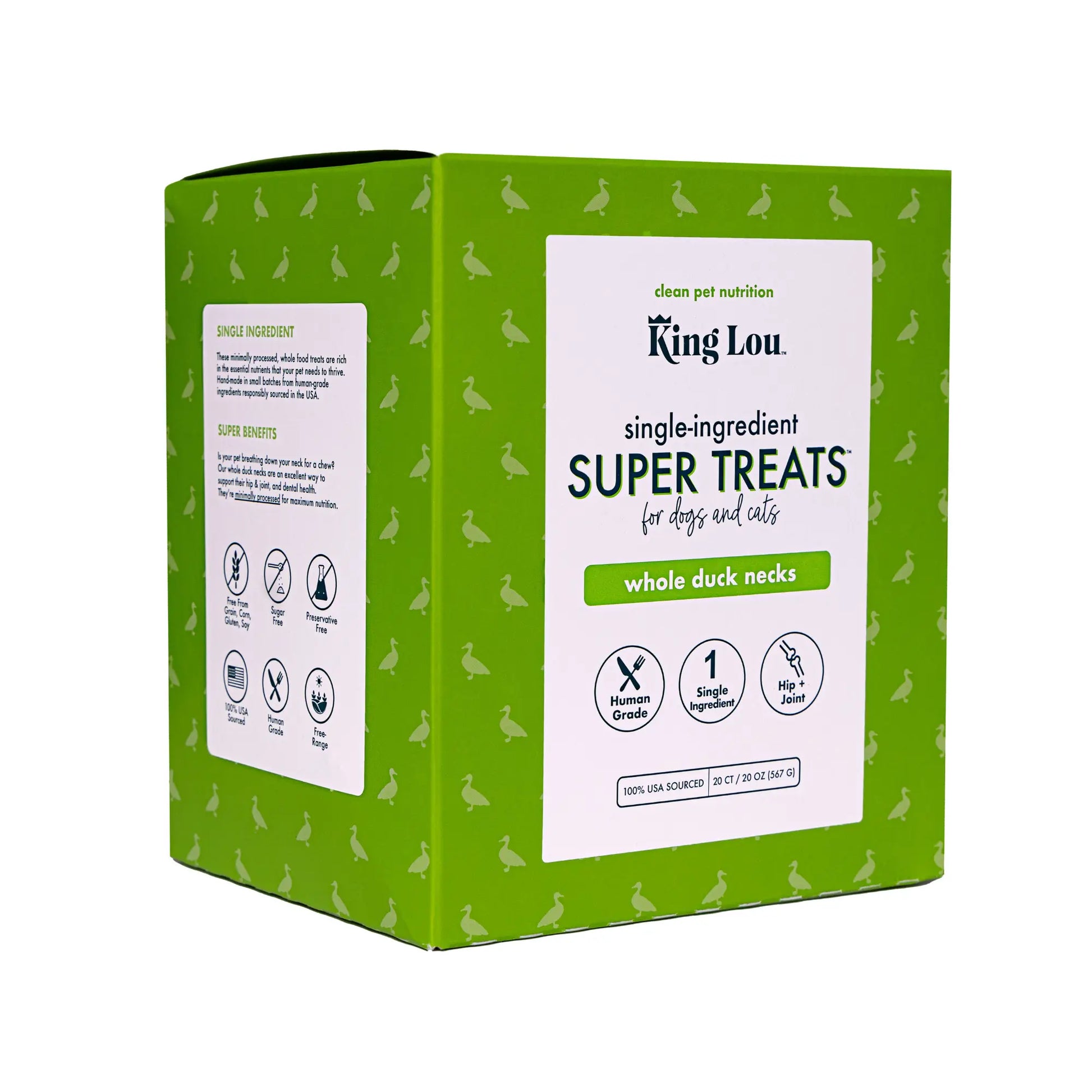 King Lou Whole Duck Neck Dental Treats for Dogs, Single Ingredient, Human Grade, 100% USA, All Natural, Minimally Processed Pet Products Food Supplies