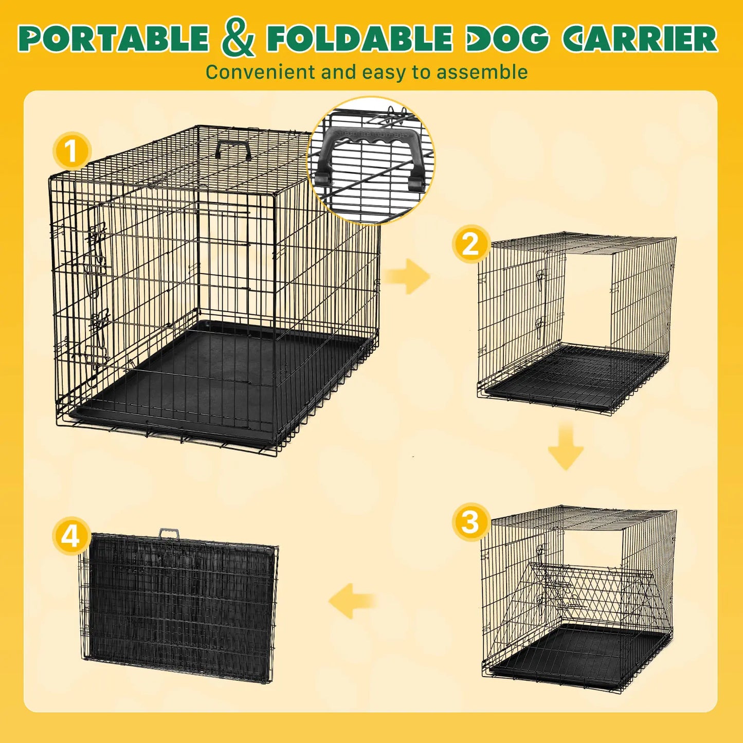 Large Dog Crate Enclosure - 24/30/36/42/48In Foldable Metal Wire Escape-Proof Kennel, Double-Door, Divider Panel, Leak-Proof Plastic Pan Tray for Easy Cleaning, Indoor Use
