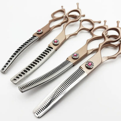 Wingsbro 7 Inches Pet Grooming Scissors, Rosegold up & down Curved Thinning Shears, for Groomer and Homeuse