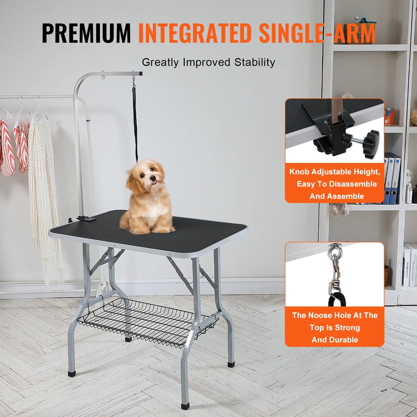 Vevor Professional Pet Grooming Table with Adjustable Arm and Clamp, 36''x24'' Foldable Grooming Station for Medium and Small Dogs, Includes Free No-Sit Haunch Holder and Grooming Loop, Supports Up to 330 lbs